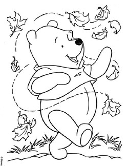 coloriage winnie l ourson danse avec les feuilles